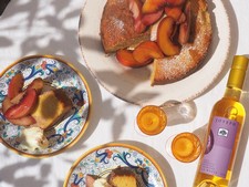 Polenta and Ricotta Cake with Red Wine Peaches